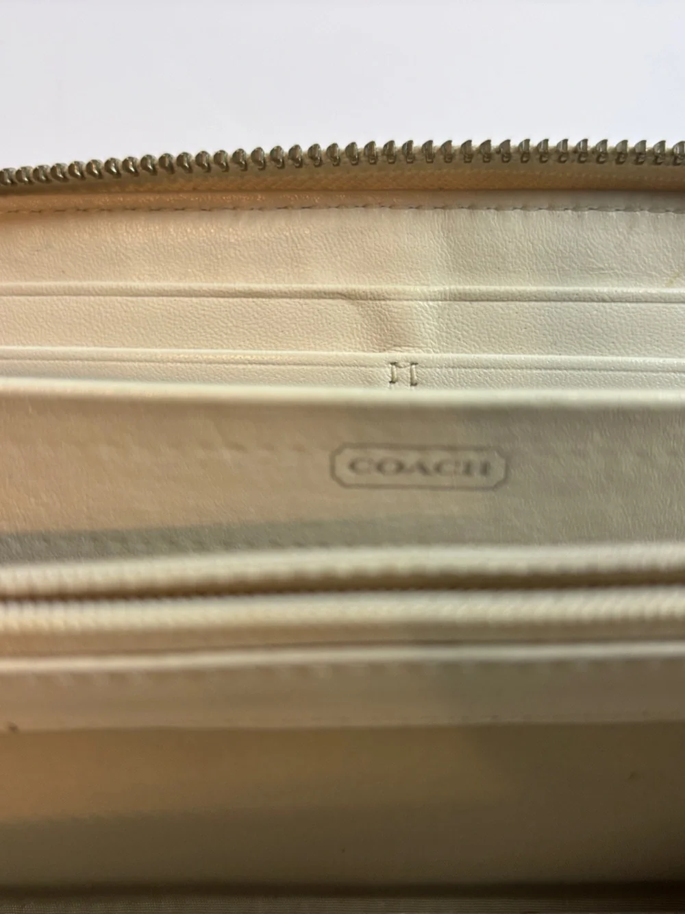 Coach Pink and Cream Signature Zip Wallet with Horse & Carriage Plaque